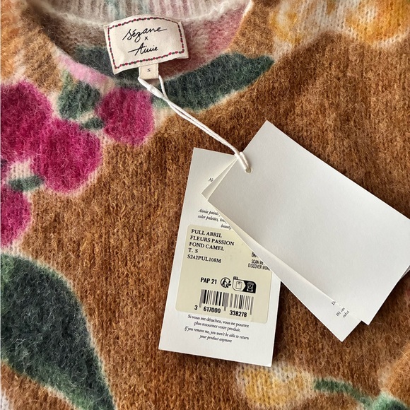 Sezane Floral Print Sweater in Pink and Green - Picture 3 of 4